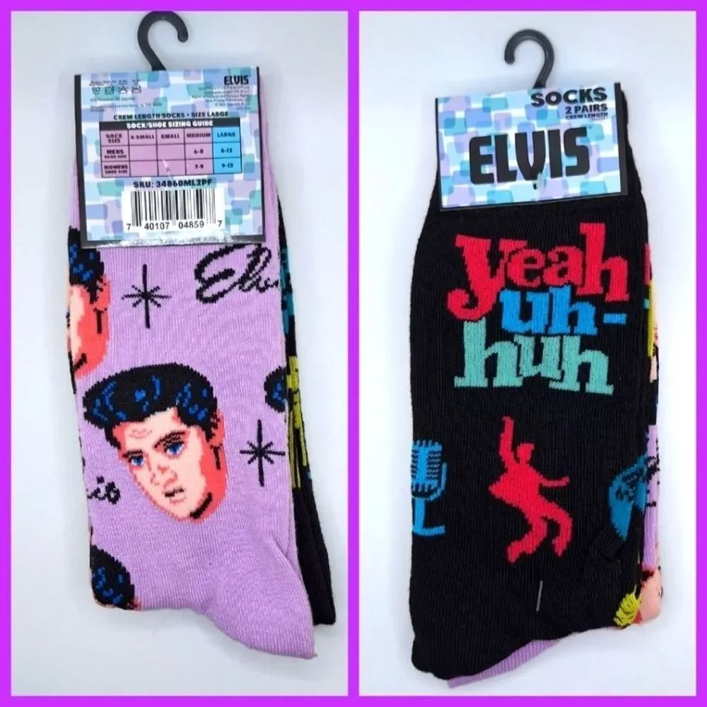 Elvis Presley crew socks 2 pair bundle pack music artist novelty graphic…